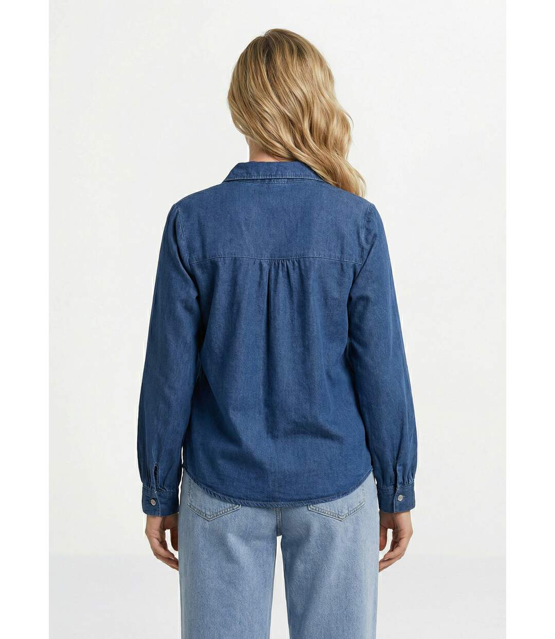 Chemise en jean bohème plissée-2