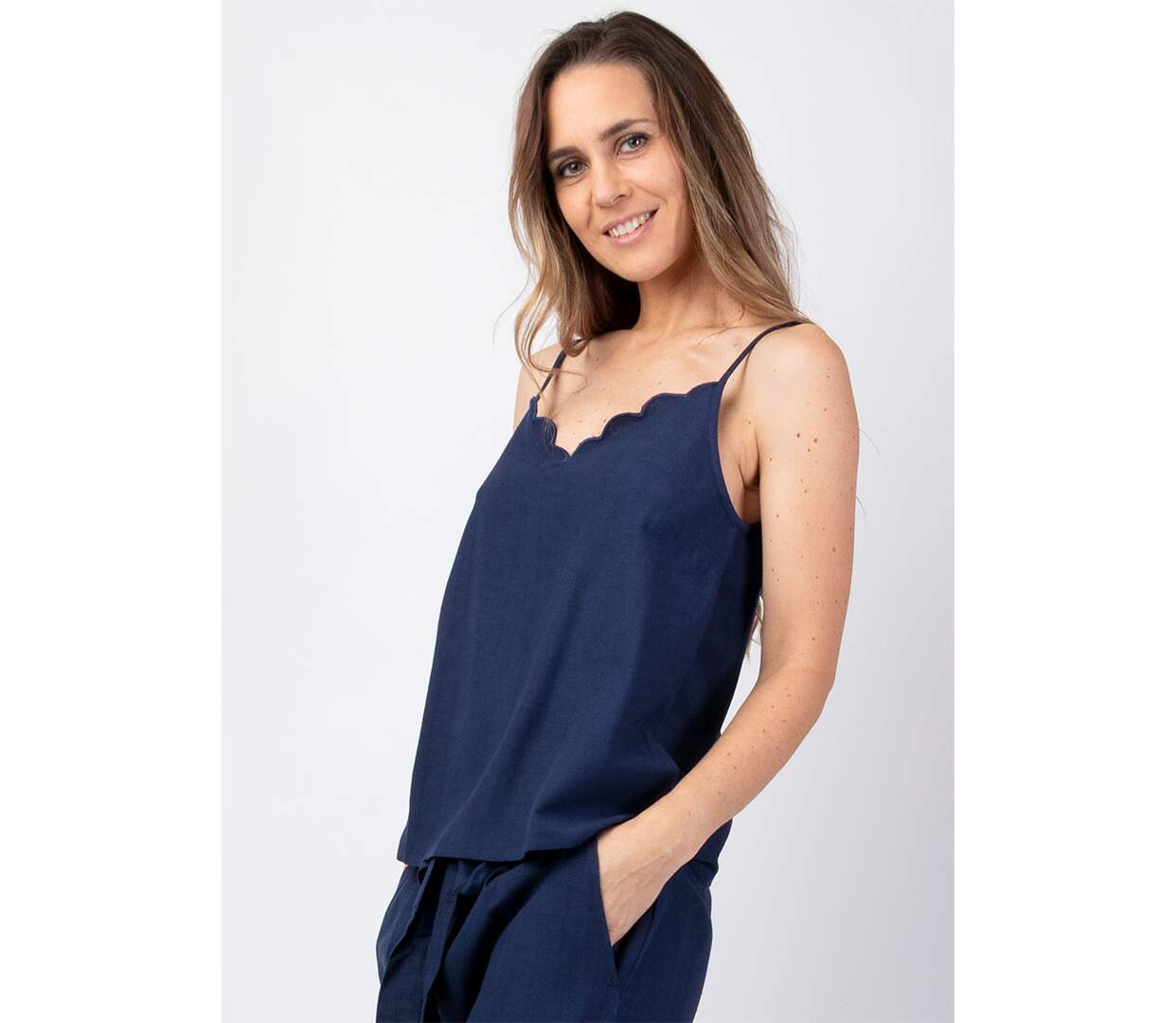 Top court été tendance LORINE uni bleu marine Coton Du Monde-3