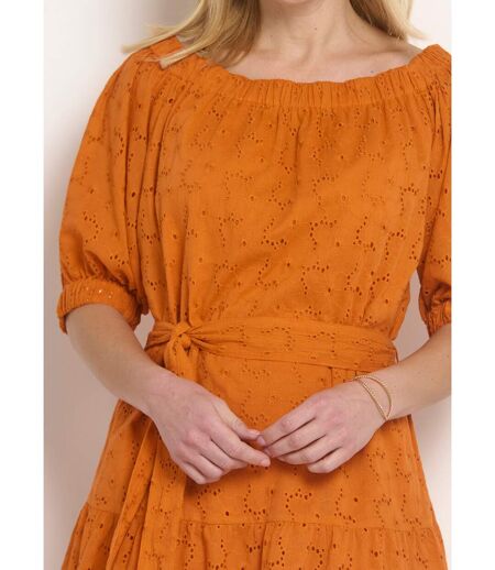 Robe courte col Bardot broderie anglaise