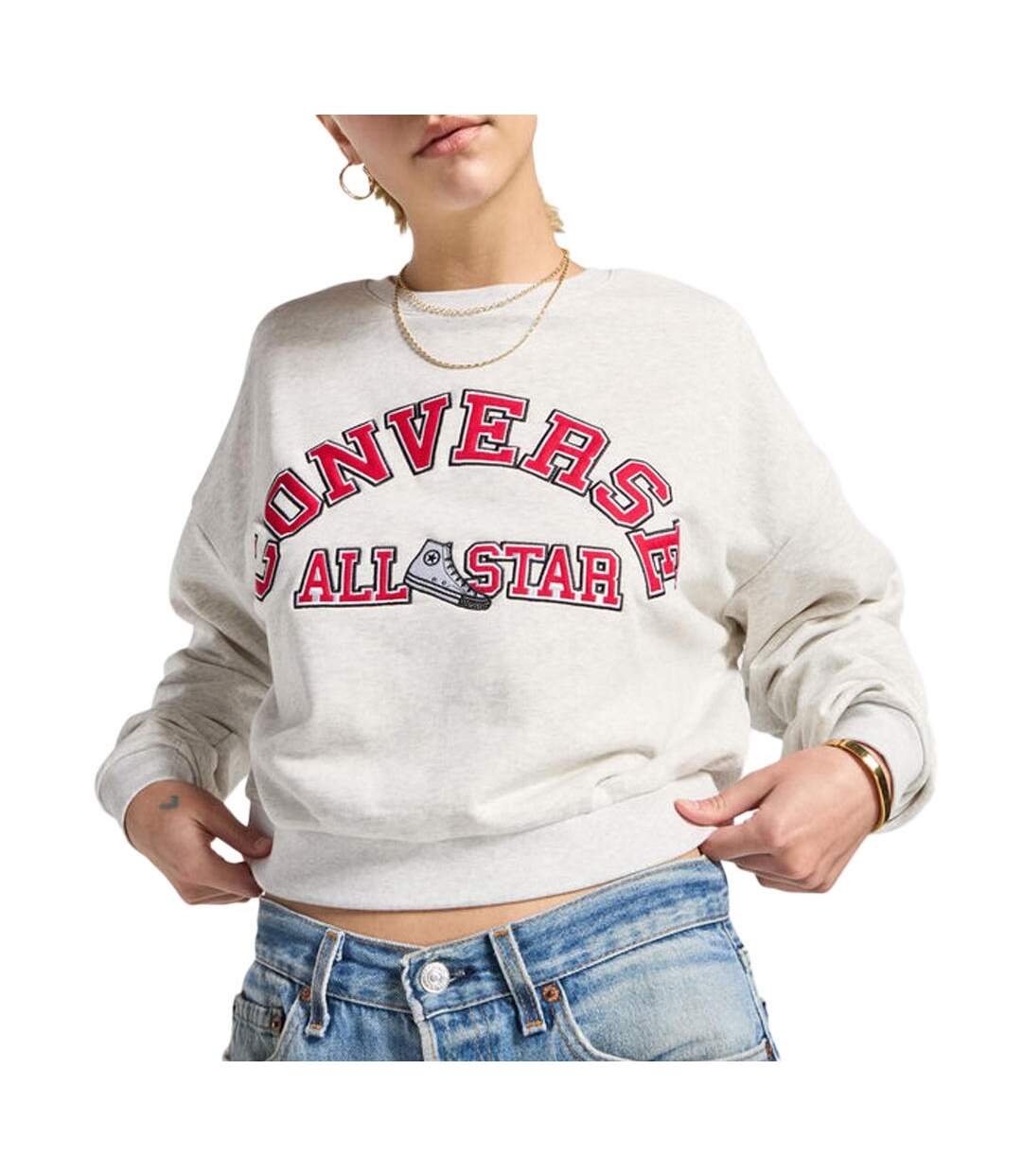 Sweat gris/rouge femme converse retro-1