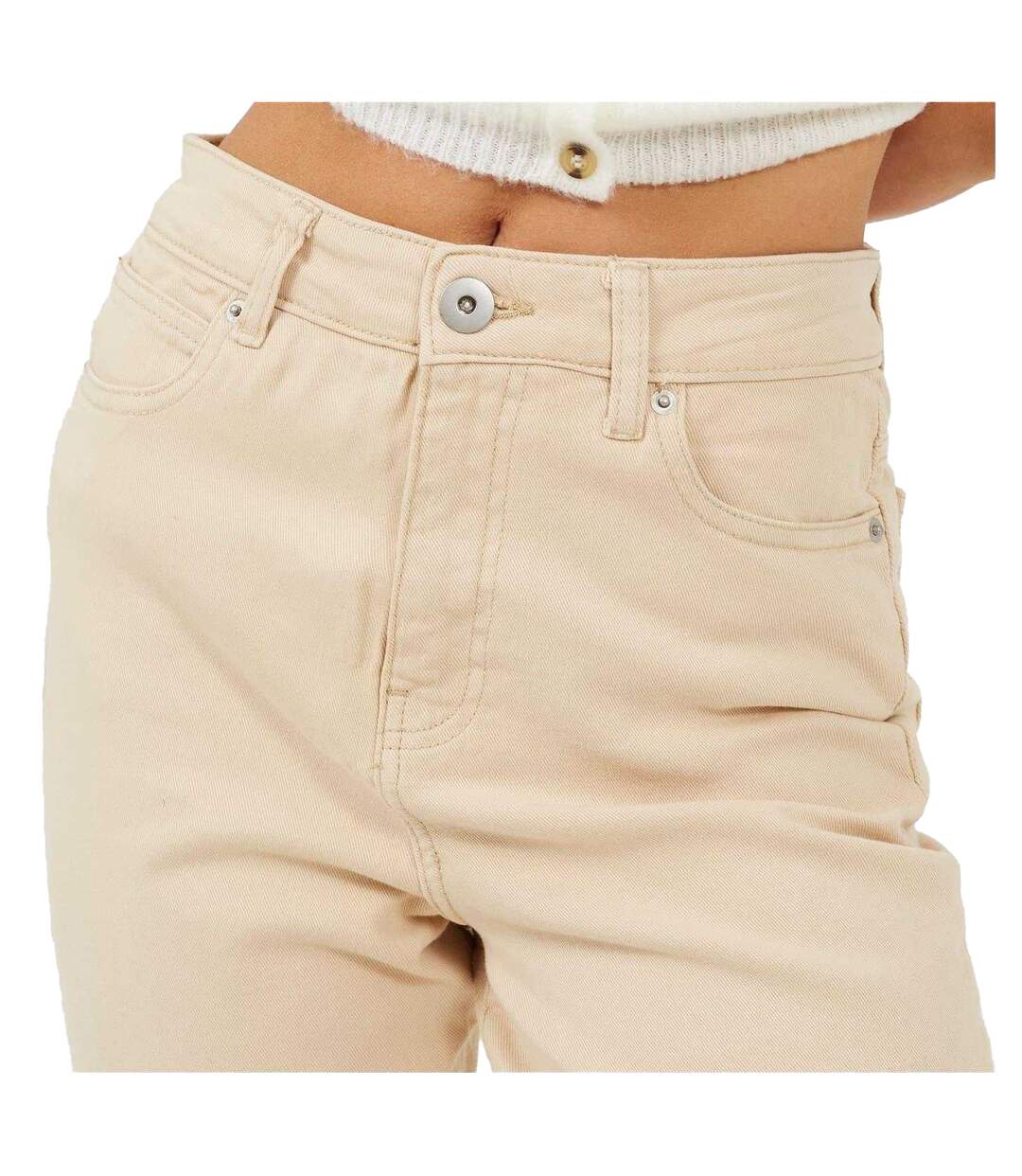 Womens/ladies Cotton Raw Hem Mom Jeans Sand Brave Soul-4
