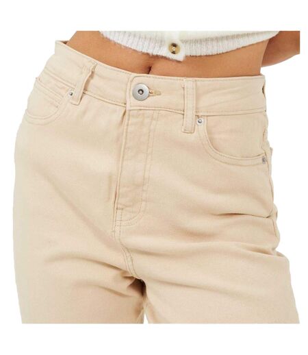Womens/ladies Cotton Raw Hem Mom Jeans Sand Brave Soul