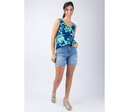 Top femme sans manches IVANOE imprimé fleuri turquoise Coton Du Monde