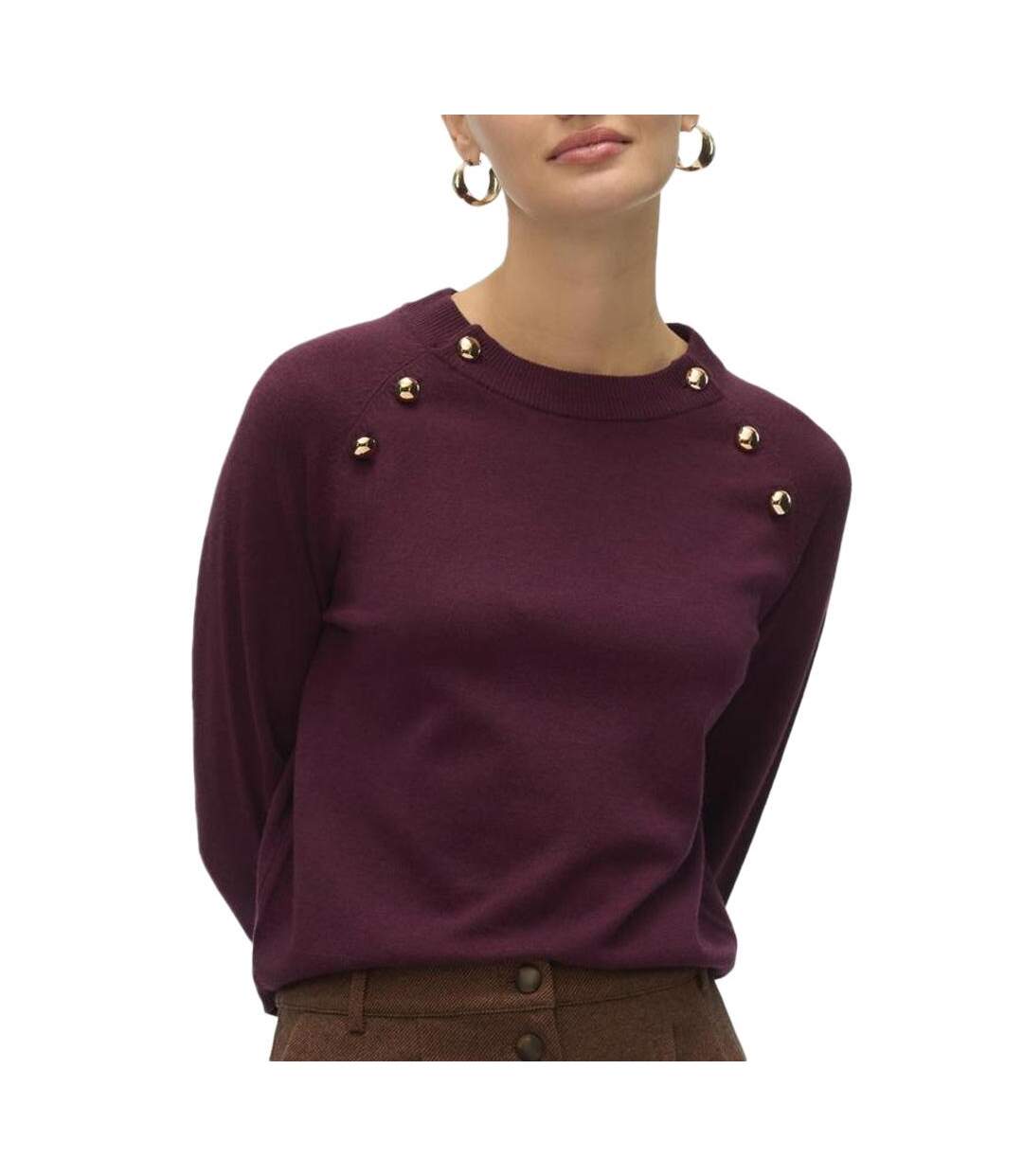 Pull prune femme vero moda happy button - l-1