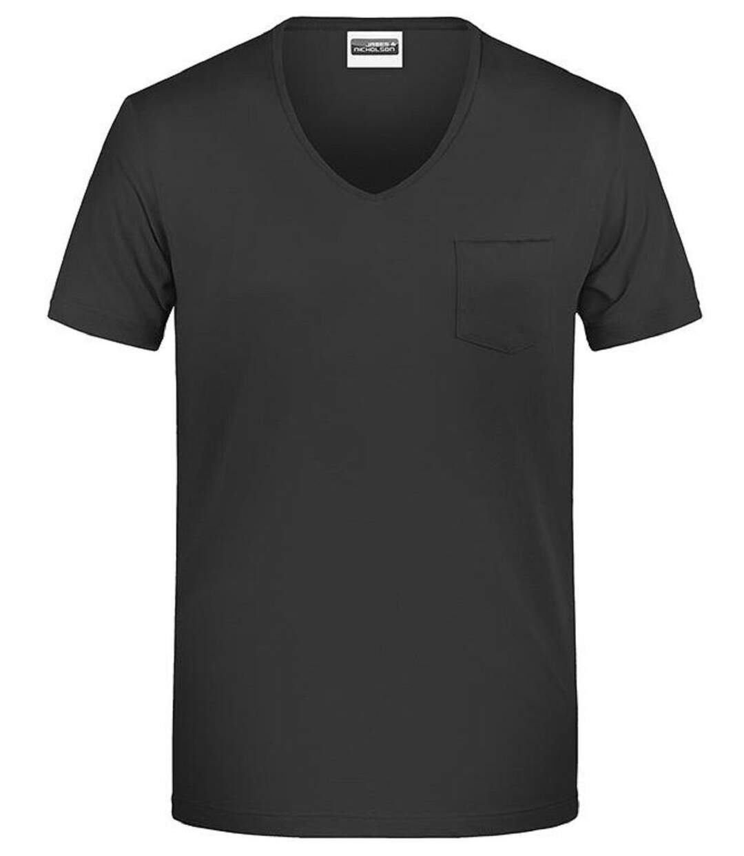 T-shirt BIO col V poche poitrine - Homme - 8004 - noir-1