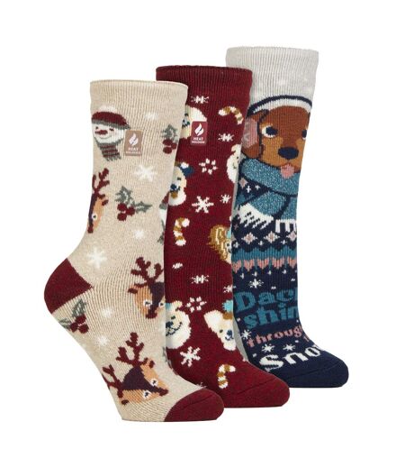 Lot de 3 paires de chaussettes thermiques fantaisie de Noël pour femmes