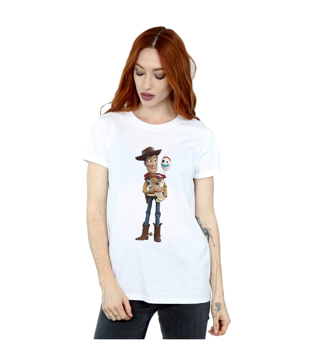 Disney Womens/Ladies Toy Story 4 Woody And Forky Cotton Boyfriend T-Shirt (Blanc) - UTBI49227-2