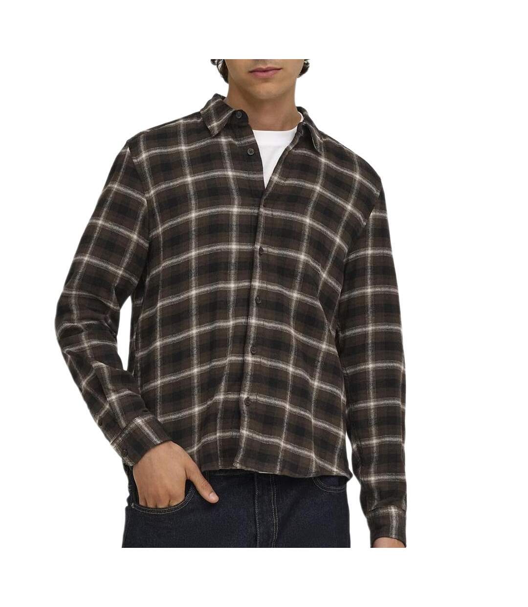 Chemise à carreaux marron foncé homme jack & jones flannel-1