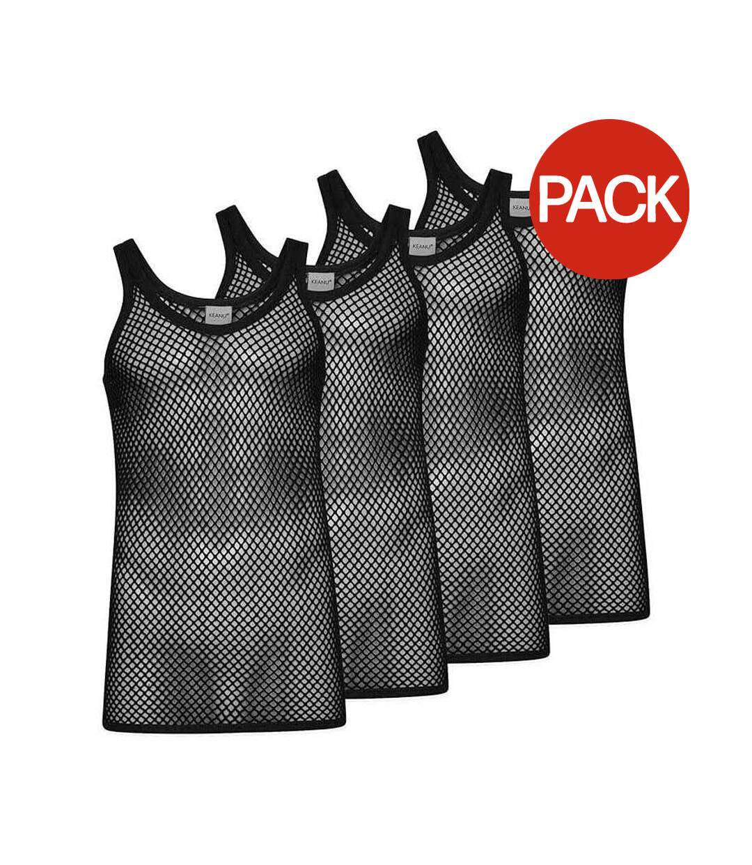 Pack Of 4  Mens String Vest Top  Black Keanu-1