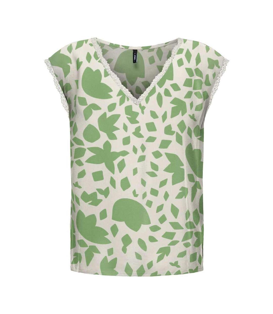 T-Shirt beige/vert femme only selina-1
