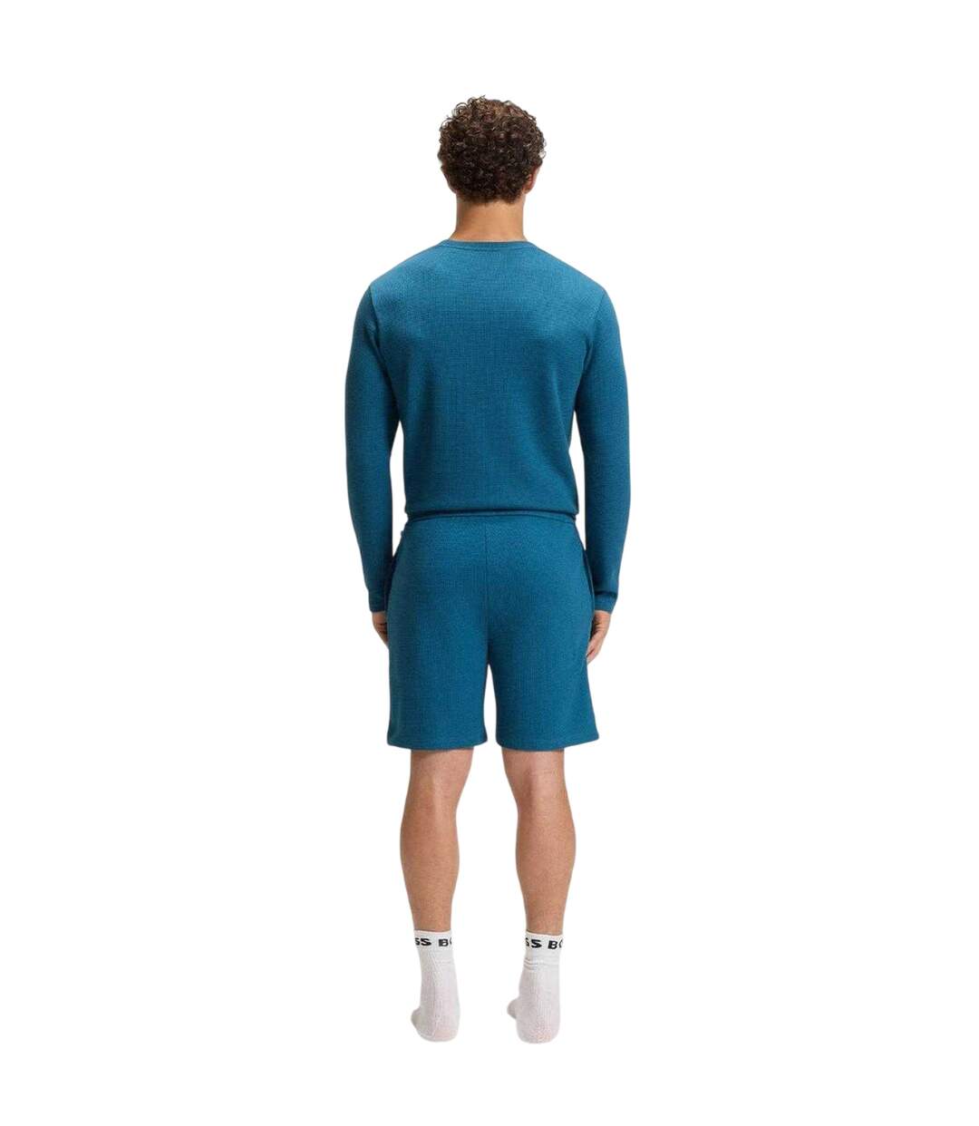 Mens Relaxed Fit Pyjama Shorts Blue Boss-3