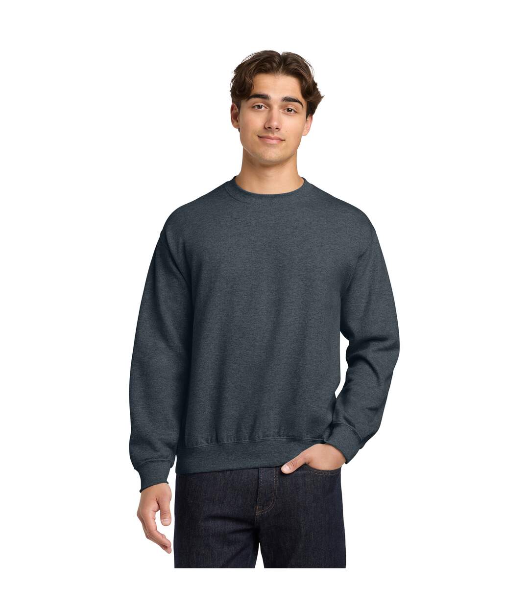 Sweat Adulte Gris Foncé Chiné Gildan-1
