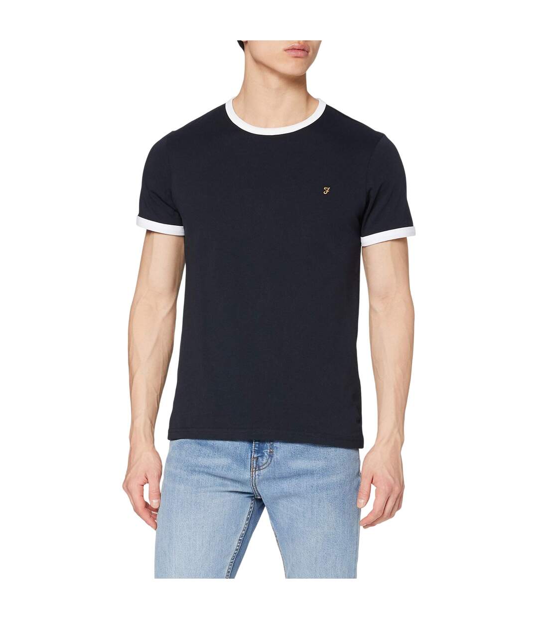T-shirt Motif/style Ringer Homme Bleu Marine Foncé Farah-1
