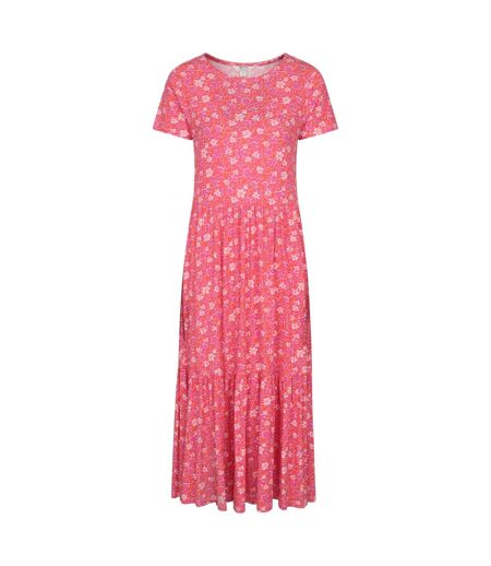 Womens/ladies Sardinia Floral Tiered Dress Bright Pink Mountain Warehouse