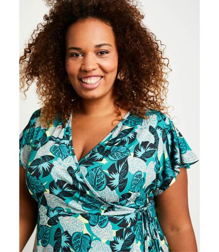 Robe courte cache-coeur motif végétal