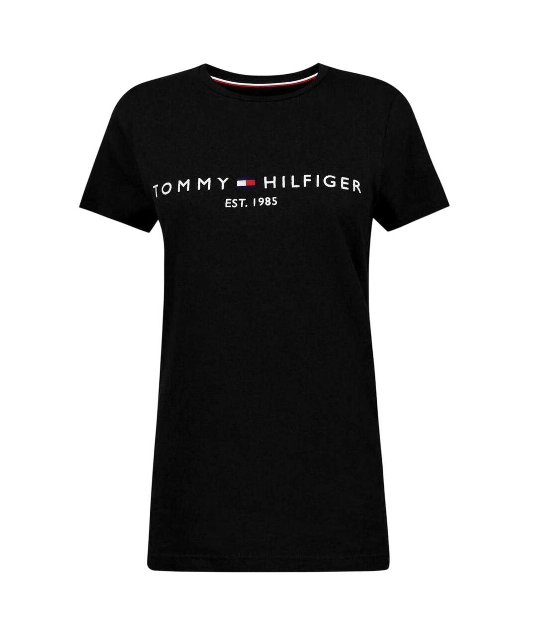Womens/ladies Chest Logo Crew Neck T-shirt Black Tommy Hilfiger-1