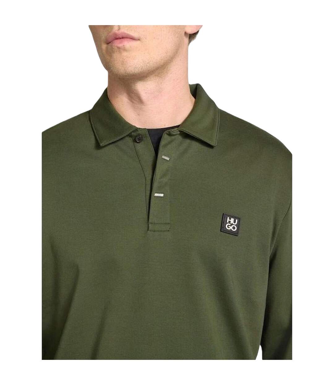Mens Patch Collared Long-sleeved Polo Shirt Dark Green Hugo-3
