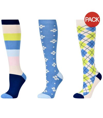 Chaussettes hautes d´équitation cornflowers adulte blanc / bleu / vert Dublin