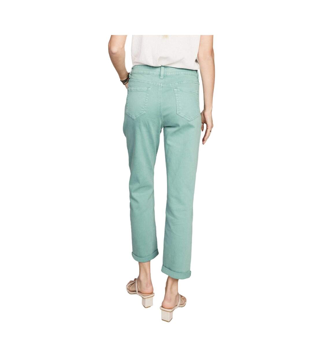 Jean femme coupe mom taille haute coton / lycra - Couleur bleu céladon-2