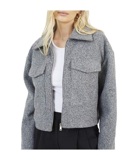 Womens/ladies Izai Bouclé Jacket Charcoal Grey Brave Soul