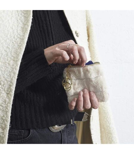 Porte Monnaie en Fausse Fourrure Fluffy 10cm Crème