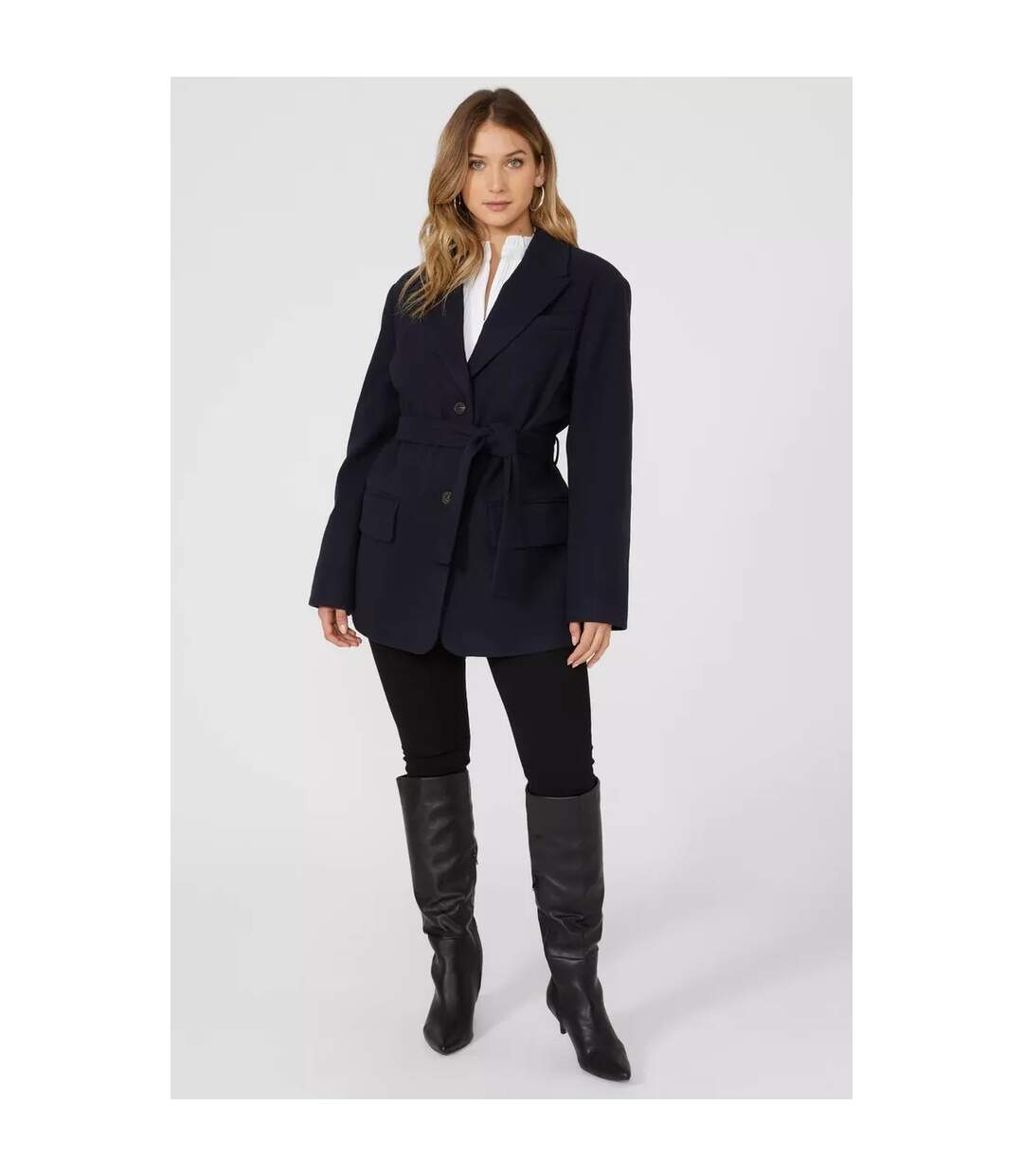 Womens/ladies Belted Blazer Navy Principles-1