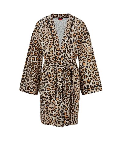 Womens/ladies Leopard Print Kimono Dressing Gown Multicoloured Hugo