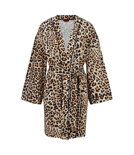 Womens/ladies Leopard Print Kimono Dressing Gown Multicoloured Hugo