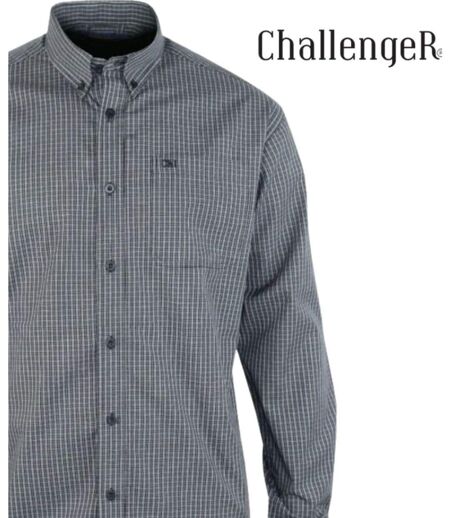 CHALLENGER TACITE2 — Chemise à carreaux manches longues noir et gris : confort et élégance en popeline de coton