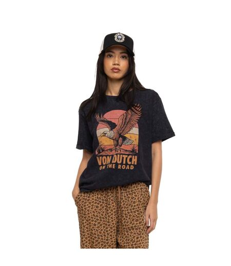 T-shirt femme col rond regular acid wash print devant et dos Eagle Vondutch