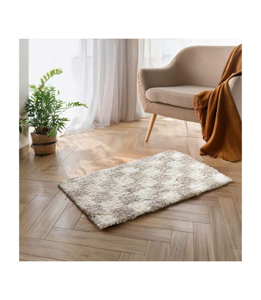 Tapis Déco Shaggy Damero 60x110cm Naturel-4