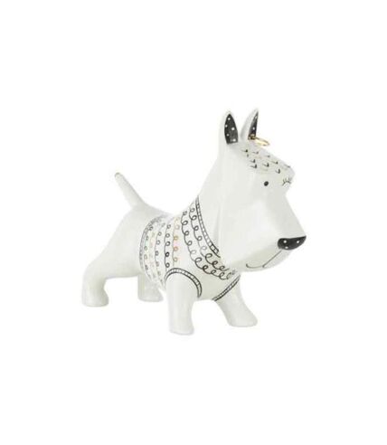 Statuette Déco Chien avec Pull 22cm Blanc & Noir