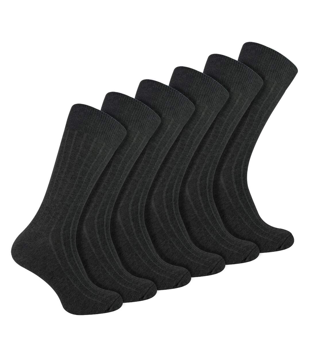 6 Pairs Mens Plain Coloured Cotton Rich Ribbed Dress Socks-1