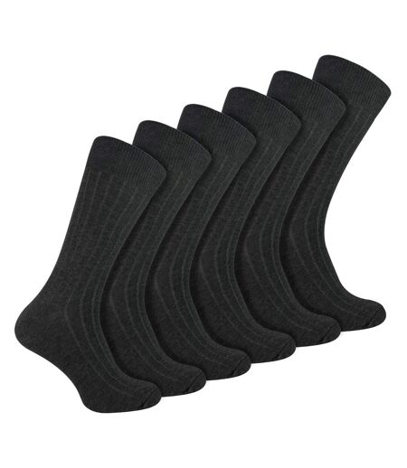 6 Pairs Mens Plain Coloured Cotton Rich Ribbed Dress Socks