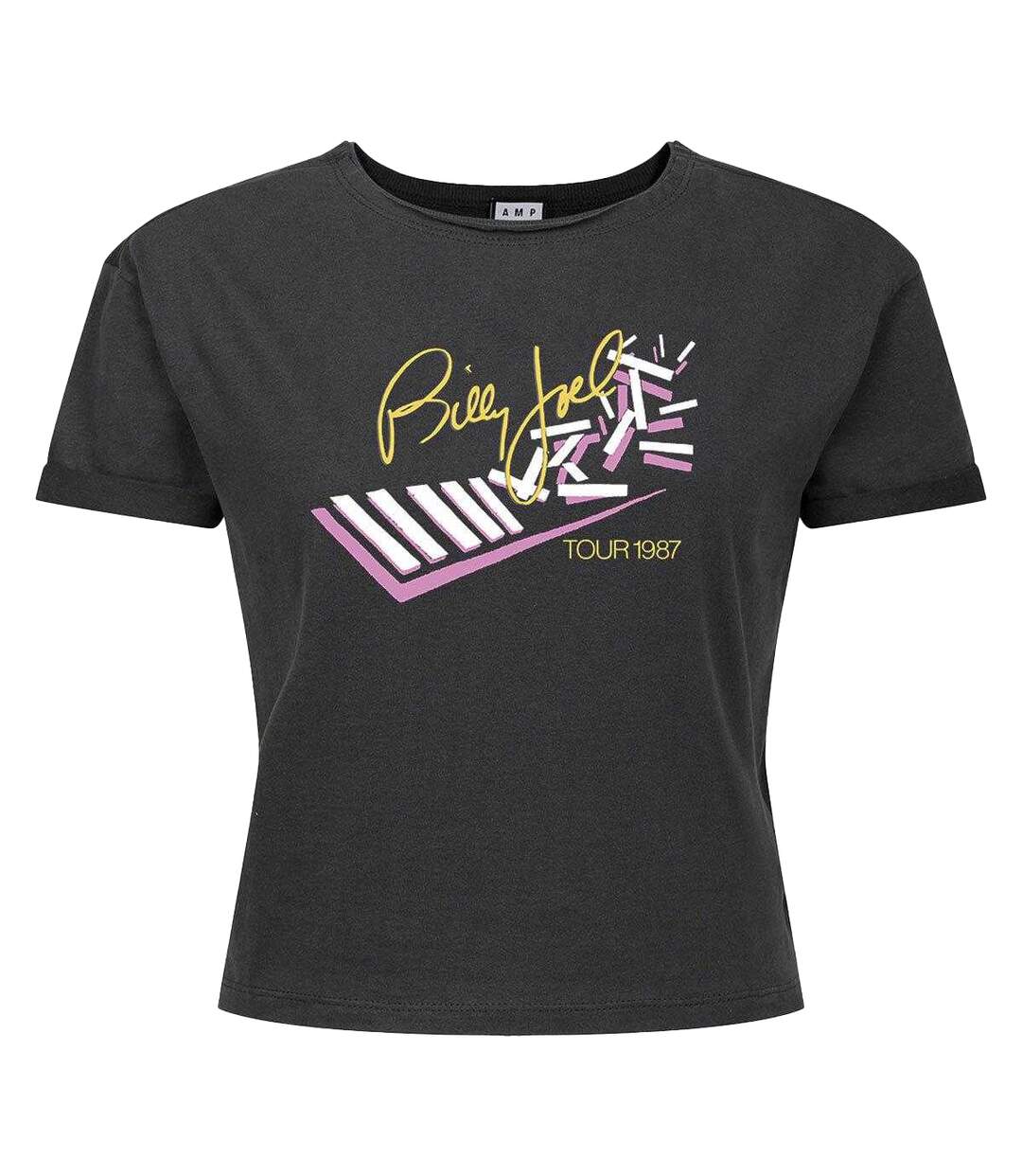 Haut Court Motif/style Billy Joel Tour Femme Gris Foncé Amplified-1