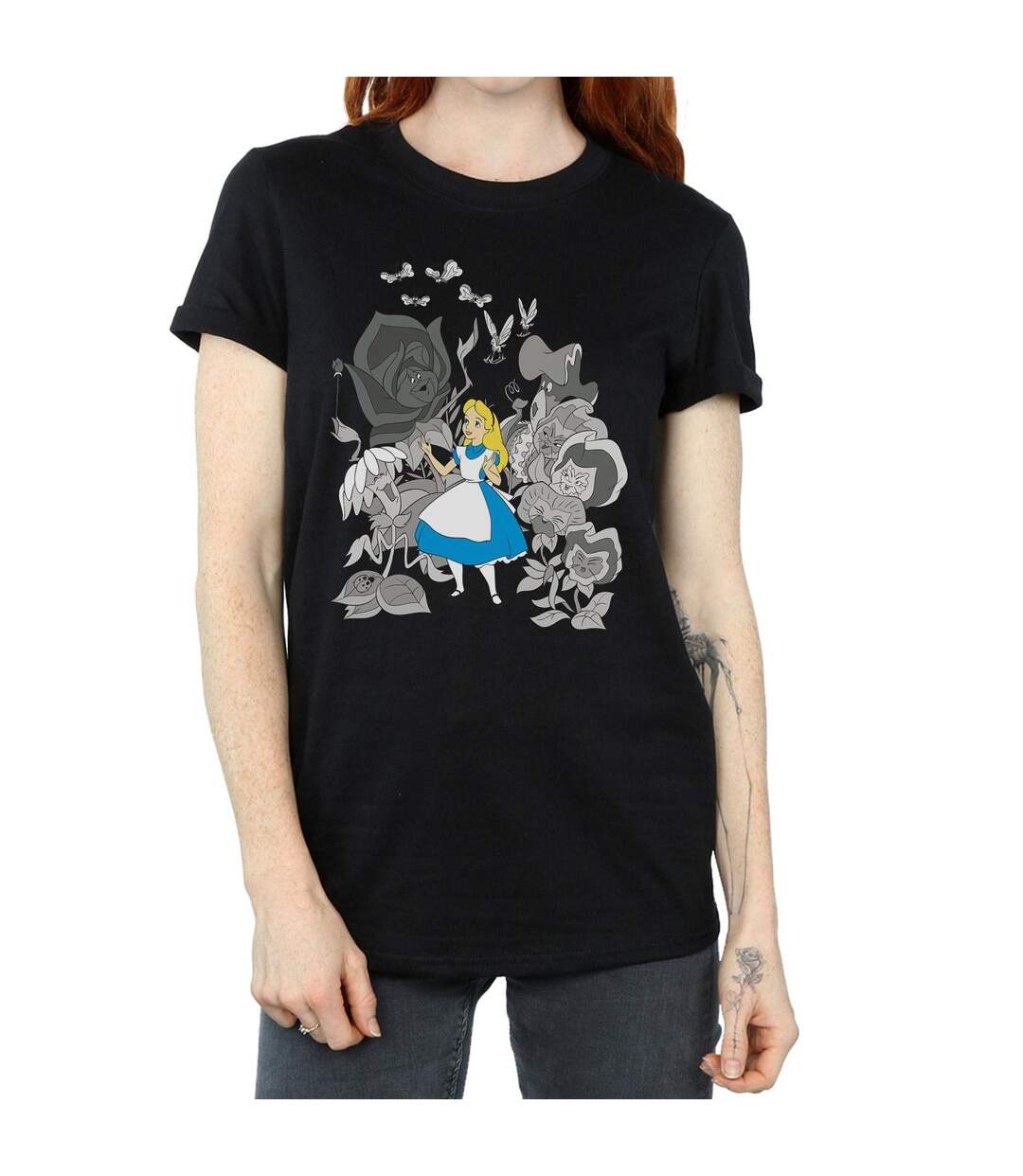 Disney Womens/Ladies Alice In Wonderland Flowers Cotton Boyfriend T-Shirt (Noir) - UTBI8370-3