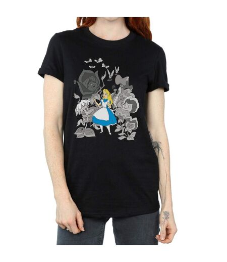 Disney Womens/Ladies Alice In Wonderland Flowers Cotton Boyfriend T-Shirt (Noir) - UTBI8370