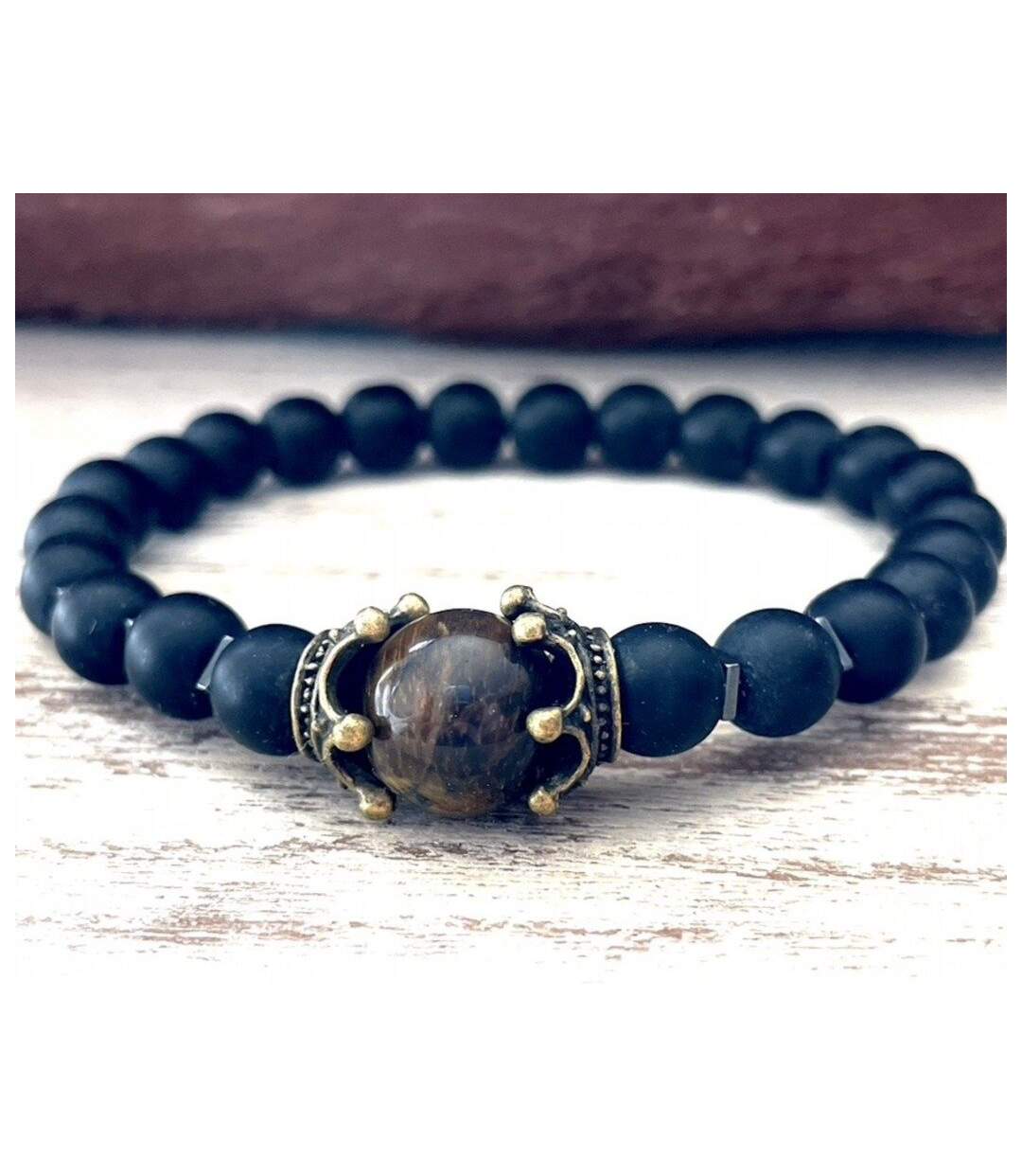 Bracelet force en onyx et oeil de tigre-2