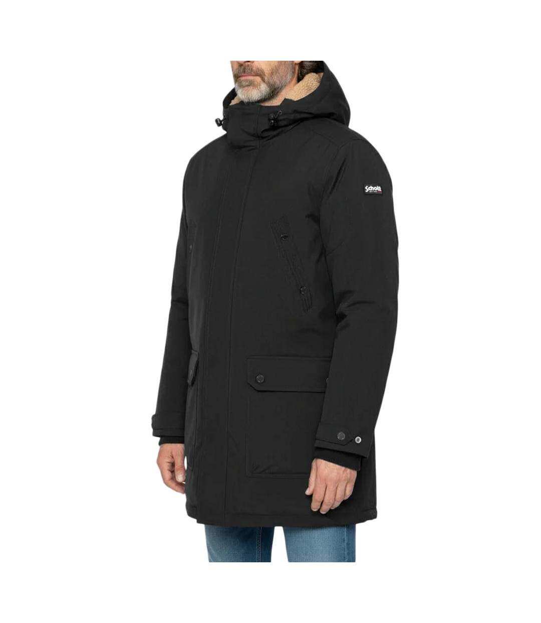 Parkas noir homme schott parka fixe doublee sherpa-1