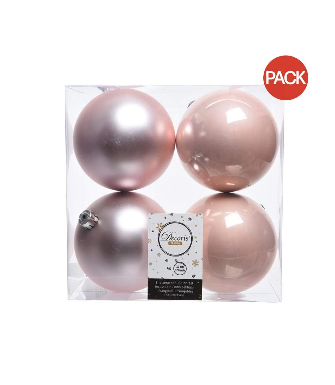 Pack of 4  Shatterproof plain christmas baubles  10cm blush pink Kaemingk-1