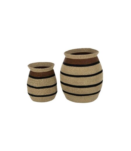 Lot de 2 Cache-Pots Paniers Rayures Herbes Marines 48cm Marron