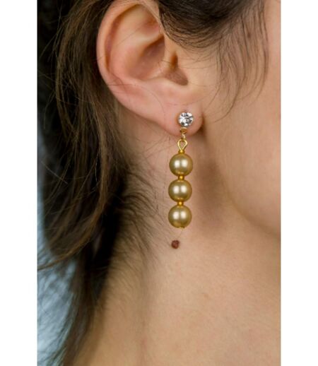 Three Gold Plated Lightweight Pearl Zircon Dainty Drop Stud Long Earrings