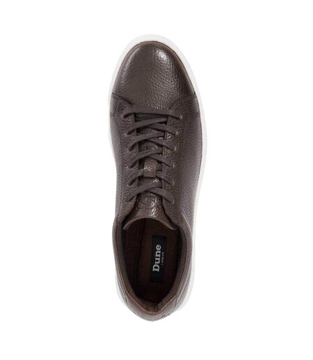 Mens Tais Leather Flat Trainers Chocolate Dune London