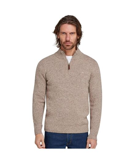 Mens flecked chunky knit quarter zip jumper toast Raging Bull