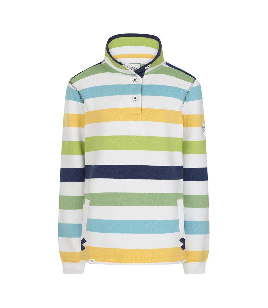 Womens/ladies Striped Button Neck Sweatshirt Multicoloured Lazy Jacks-1