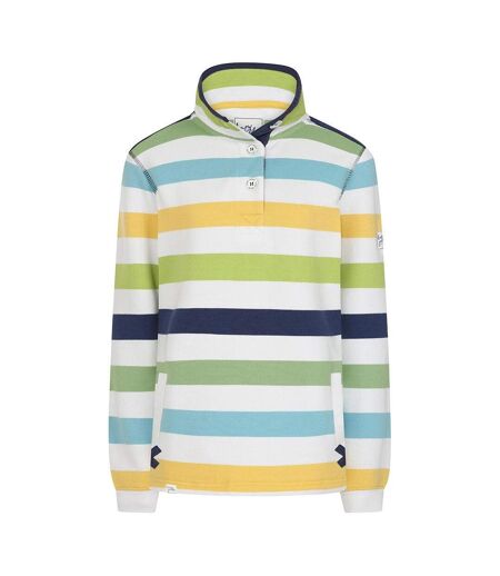 Womens/ladies Striped Button Neck Sweatshirt Multicoloured Lazy Jacks
