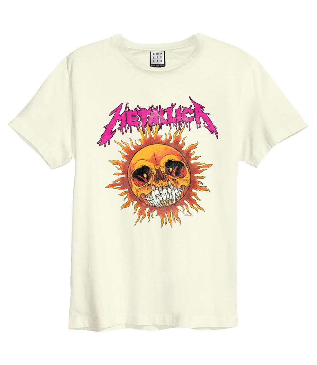 Unisex Adult Neon Sun Metallica T-shirt Vintage White Amplified-1