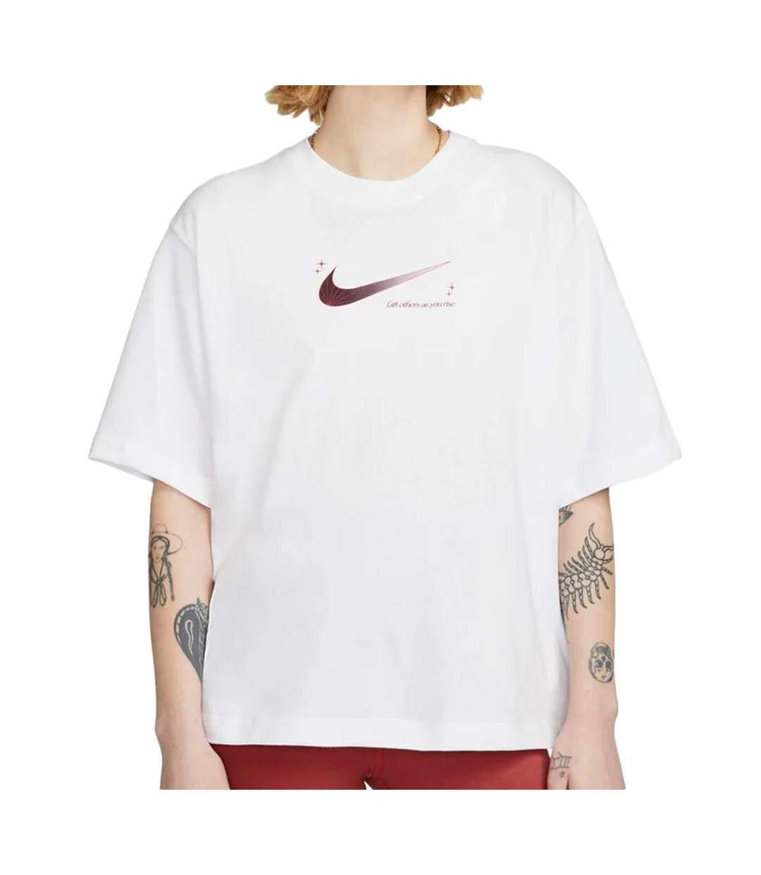 T-shirt blanc/rouge femme nike boxy - l-1