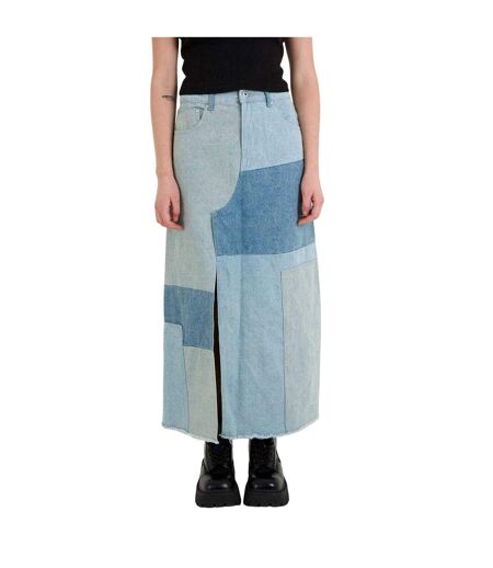 Womens/ladies Patchwork Denim Maxi Skirt Blue The Ragged Priest