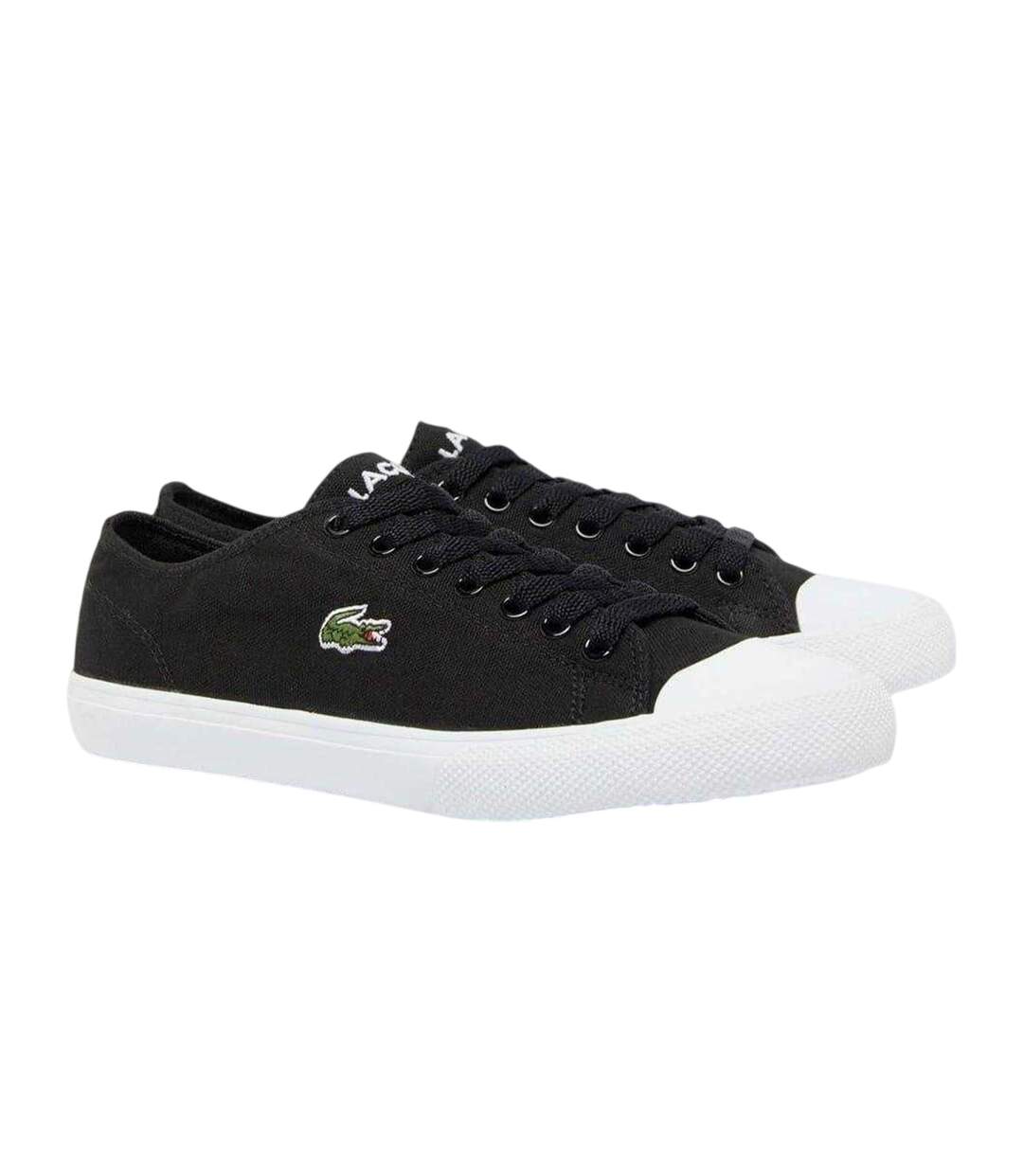 Womens/ladies Logo Leather Flat Trainers Black Lacoste-1
